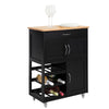 SoBuy FKW45-SCH, Kitchen Storage Trolley Serving Trolley Kitchen Storage Cabinet with Rubber Wood Worktop, Black