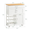 SoBuy FKW45-WN, Kitchen Storage Trolley Serving Trolley Kitchen Storage Cabinet with Rubber Wood Worktop, White