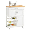 SoBuy FKW45-WN, Kitchen Storage Trolley Serving Trolley Kitchen Storage Cabinet with Rubber Wood Worktop, White