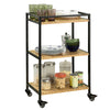 SoBuy FKW65-N, 3 Tiers Metal Bamboo Serving Trolley Kitchen Trolley Kitchen Shelf, Wood