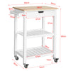 SoBuy FKW66-WN, Kitchen Storage Serving Trolley with Rubber Wood Top 1 Drawer 2 Shelves, White