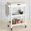 SoBuy FKW66-WN, Kitchen Storage Serving Trolley with Rubber Wood Top 1 Drawer 2 Shelves, White