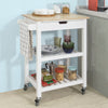SoBuy FKW66-WN, Kitchen Storage Serving Trolley with Rubber Wood Top 1 Drawer 2 Shelves, White