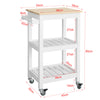 SoBuy FKW67-WN, Kitchen Storage Serving Trolley with Rubber Wood Top 2 Shelves, White