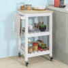 SoBuy FKW67-WN, Kitchen Storage Serving Trolley with Rubber Wood Top 2 Shelves, White