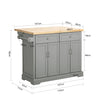 SoBuy FKW71-HG, Kitchen Island on Wheels, Rolling Kitchen Storage Trolley with Extendable Rubber Wood Worktop, 2 Drawers and Adjustable Shelves for Dining Room, Breakfast Bar Grey115x(46-71) x92cm