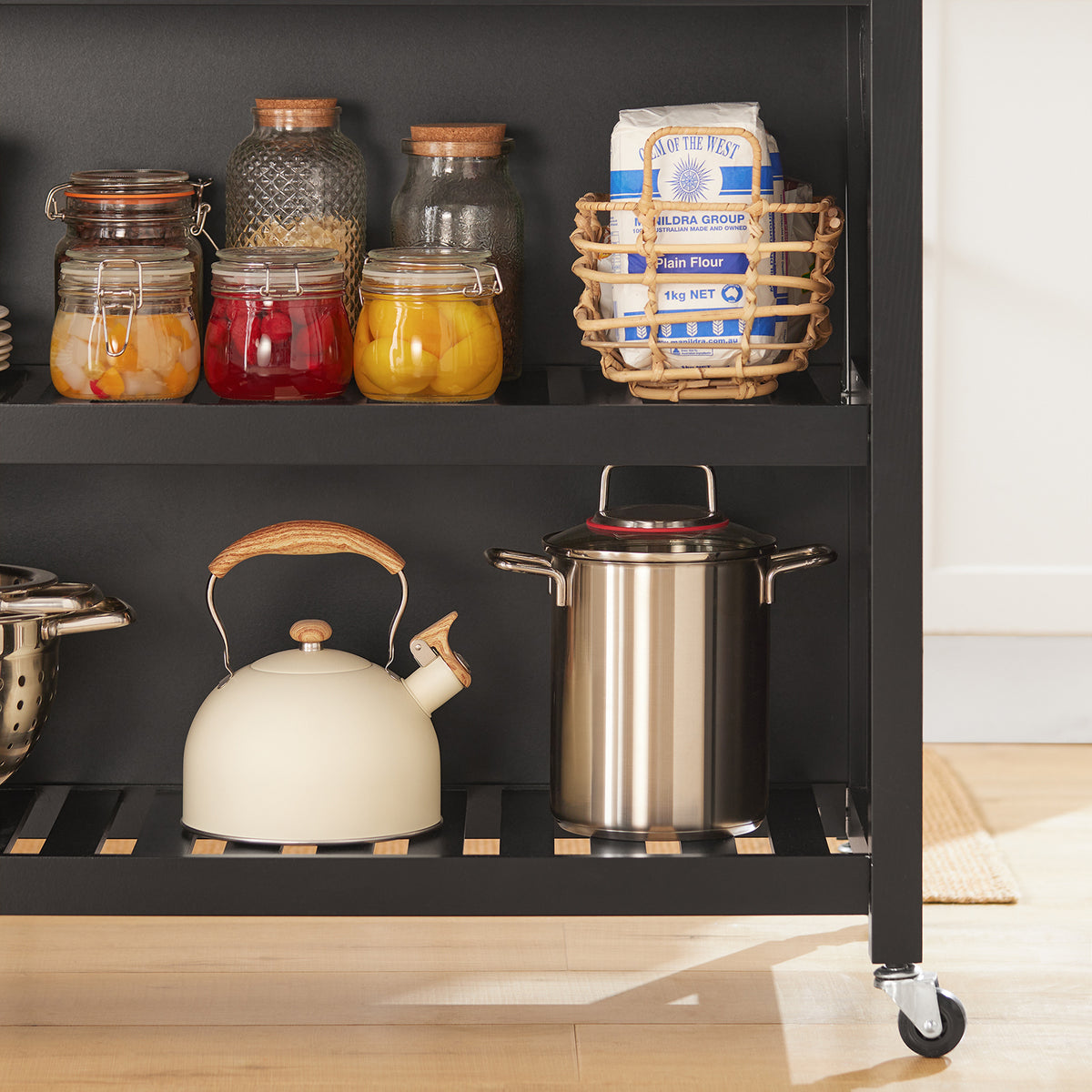 SoBuy FKW74-SCH Serving Trolley with Casters, Kitchen Trolley with Worktop, Kitchen Rolling Cart, Outdoor Serving Trolley, Standing Kitchen Shelf, Kitchen Shelf, Kitchen Trolley with Storage Space, Black, 98x94x58 cm
