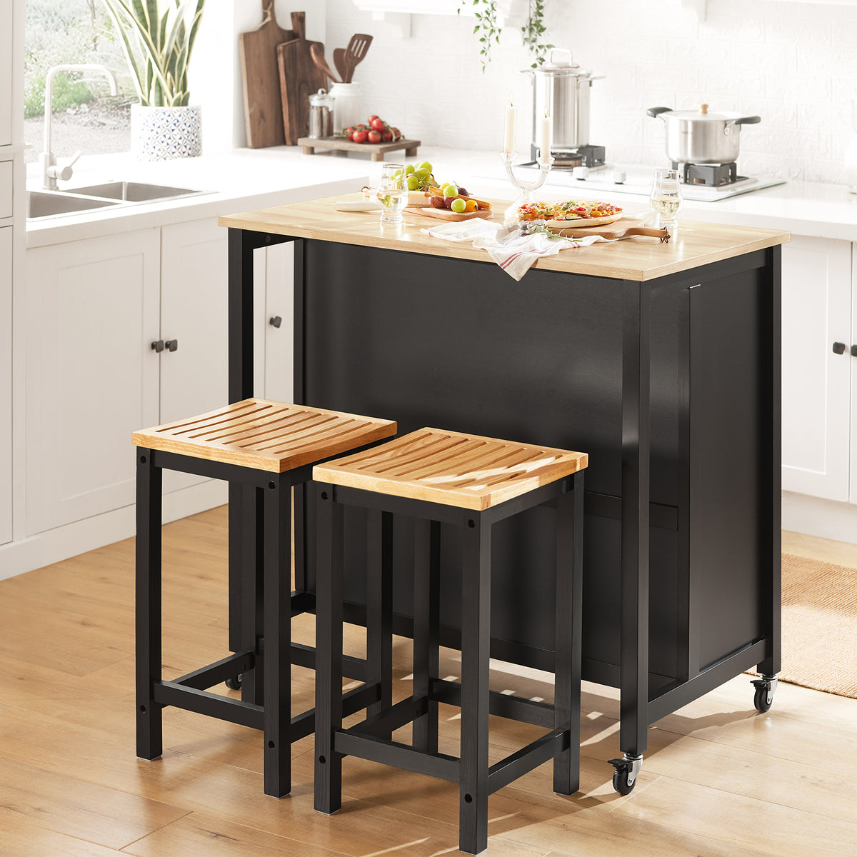 SoBuy FKW74-SCH Serving Trolley with Casters, Kitchen Trolley with Worktop, Kitchen Rolling Cart, Outdoor Serving Trolley, Standing Kitchen Shelf, Kitchen Shelf, Kitchen Trolley with Storage Space, Black, 98x94x58 cm