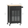 SoBuy FKW98-SCH, Kitchen Storage Trolley Serving Trolley Kitchen Cabinet Cupboard with Rubber Wood Worktop, Black