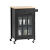 SoBuy FKW98-SCH, Kitchen Storage Trolley Serving Trolley Kitchen Cabinet Cupboard with Rubber Wood Worktop, Black