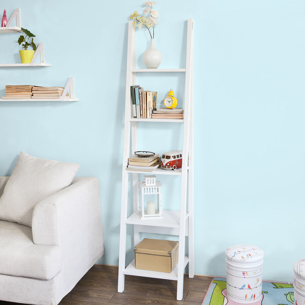 Pre-sale SoBuy FRG101-W, 5 Tiers Ladder Shelf, Storage Display Shelving Wall Shelf Bookcase, White