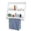 SoBuy FRG117-W, Wall Mounted Shelf, Storage Display Ladder Shelf, 2 Shelves + 1 Hanging Rail, White