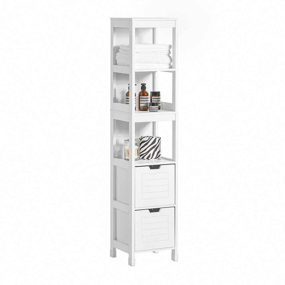 SoBuy FRG126-W, Bathroom Storage Cabinet Slim Tall 3-Tier Shelves with 2 Drawers White MDF Cupboard Freestanding Narrow Bathroom Cabinet for Toilet Sink Kitchen Corner 30x30x144cm