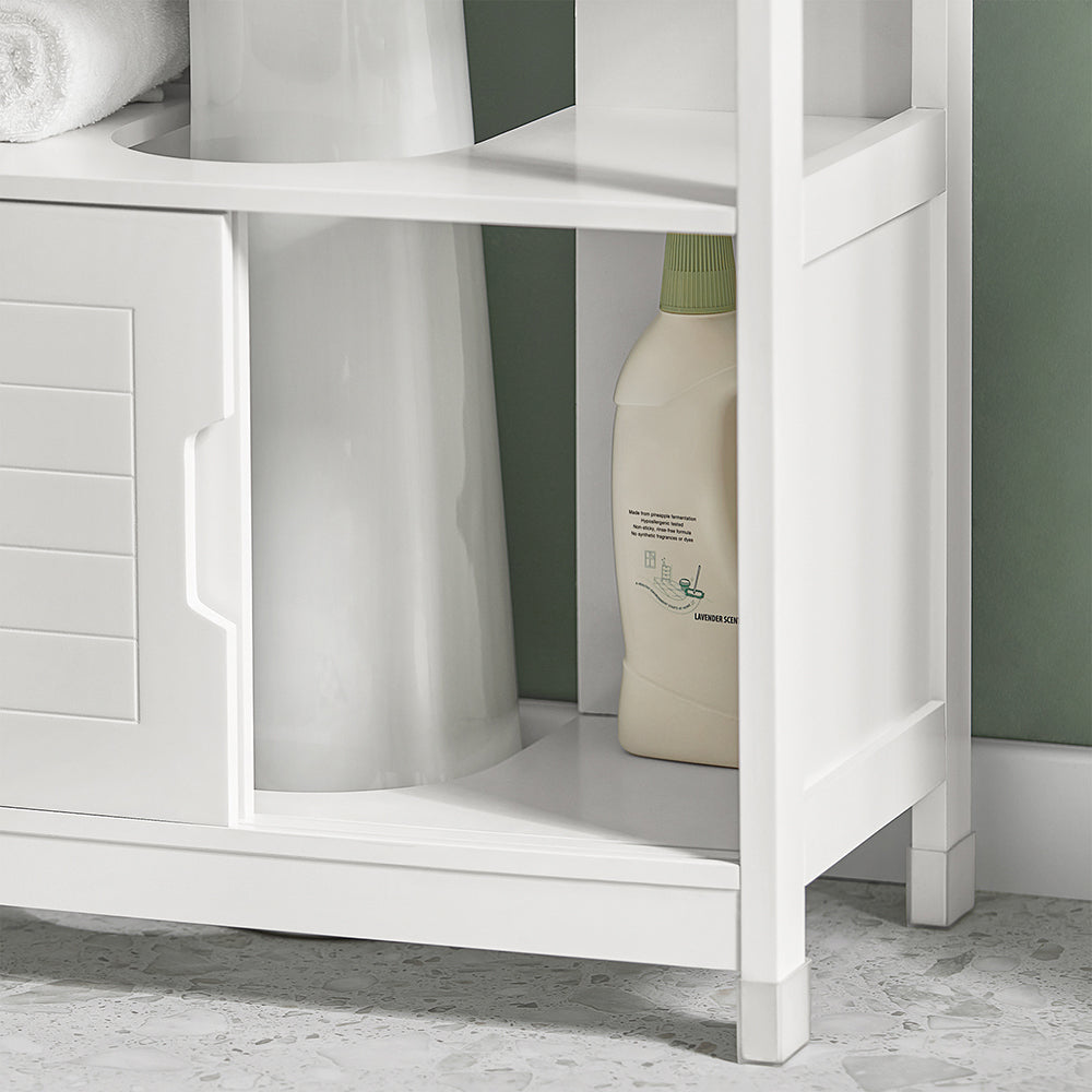 SoBuy FRG128-II-W, Under Sink Bathroom Cabinet with Sliding Doors, Slim Bathroom Storage Unit for Small Spaces, Toilet Sink Cupboard Organizer, Floor Cabinet for Bathroom Basin, White, 60x30x61cm