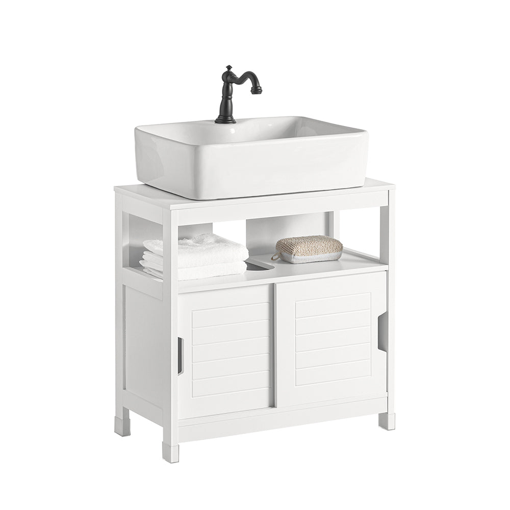 SoBuy FRG128-W, Under Sink Bathroom Storage Cabinet with Shelf and Double Sliding Door, White