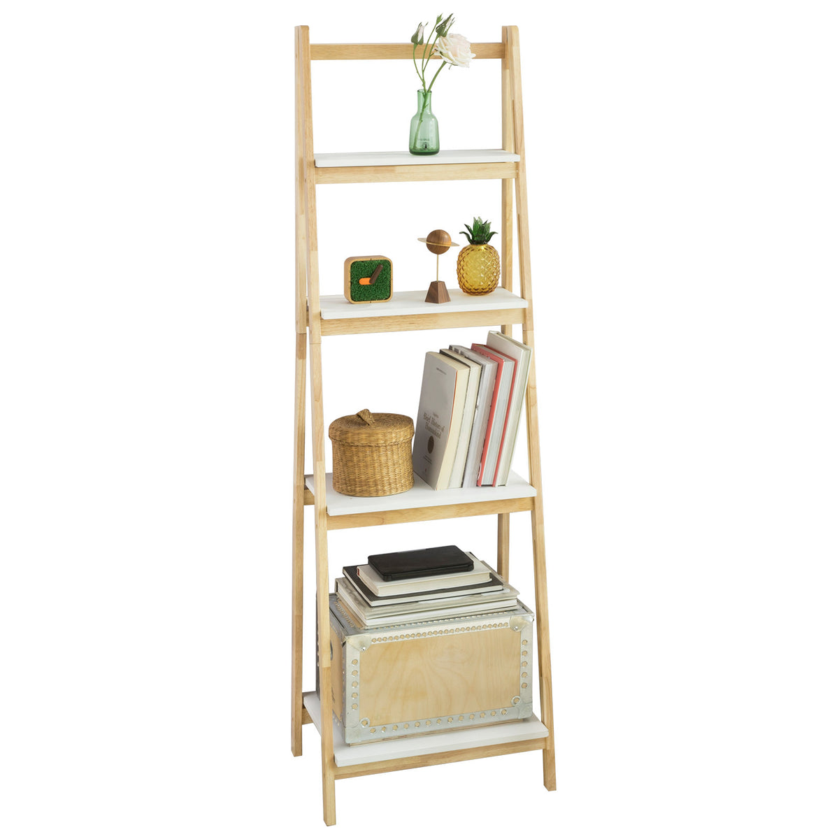 SoBuy FRG162-N, 4 Tiers Foldable Ladder Shelf Bookcase, Storage Display Shelving Unit, Wood