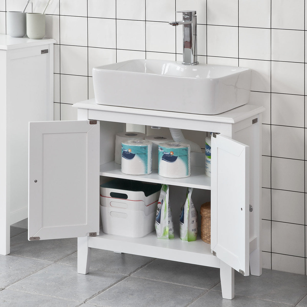 SoBuy FRG202W, White Under Sink Bathroom Storage with Doors