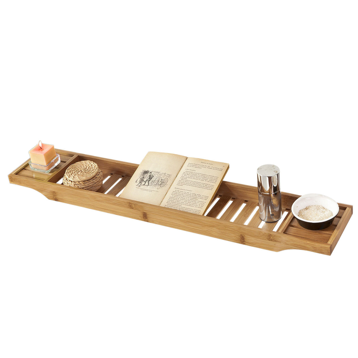 SoBuy FRG212-N, Bamboo Bathtub Bridge Soap Dish and Shower Bathtub Sink Rack, Wood