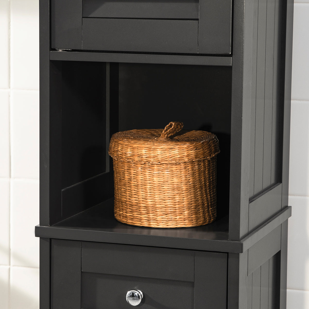 SoBuy FRG236-DG louvered door detail – natural ventilation bathroom cabinet dark grey