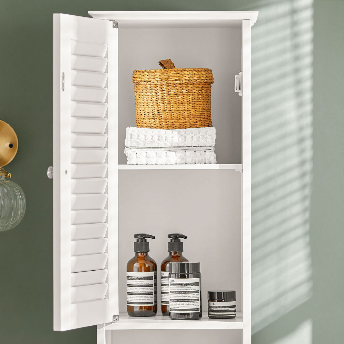SoBuy FRG236-W, Tall Bathroom Storage Cabinet Freestanding Bathroom Unit with 2 Doors, Drawer and Open Shelf Narrow Bathroom Furniture for Toilet Laundry or Hallway White W32 x D30 x H170cm