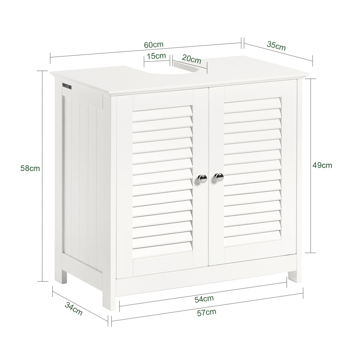 SoBuy FRG237-W, Under Sink Cabinet Vanity Unit Bathroom Cabinet with 2 Shutter Doors White W60 x D35 x H58cm