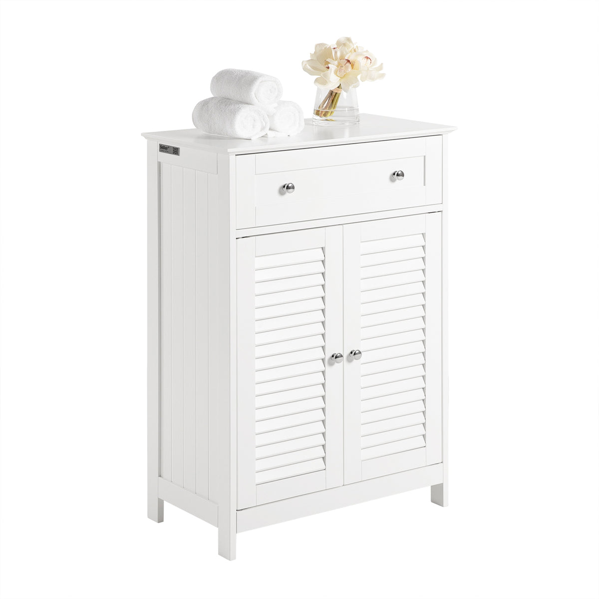 SoBuy FRG238-W, Bathroom Cabinet – Versatile Storage Unit with Drawer, Moisture-Resistant – Space-Saving Storage Cupboard for Bathroom, Hallway, Kitchen in Wood, White, 60x87x35cm