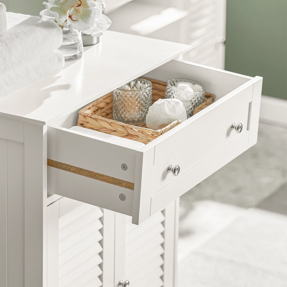 SoBuy FRG238-W, Bathroom Cabinet – Versatile Storage Unit with Drawer, Moisture-Resistant – Space-Saving Storage Cupboard for Bathroom, Hallway, Kitchen in Wood, White, 60x87x35cm