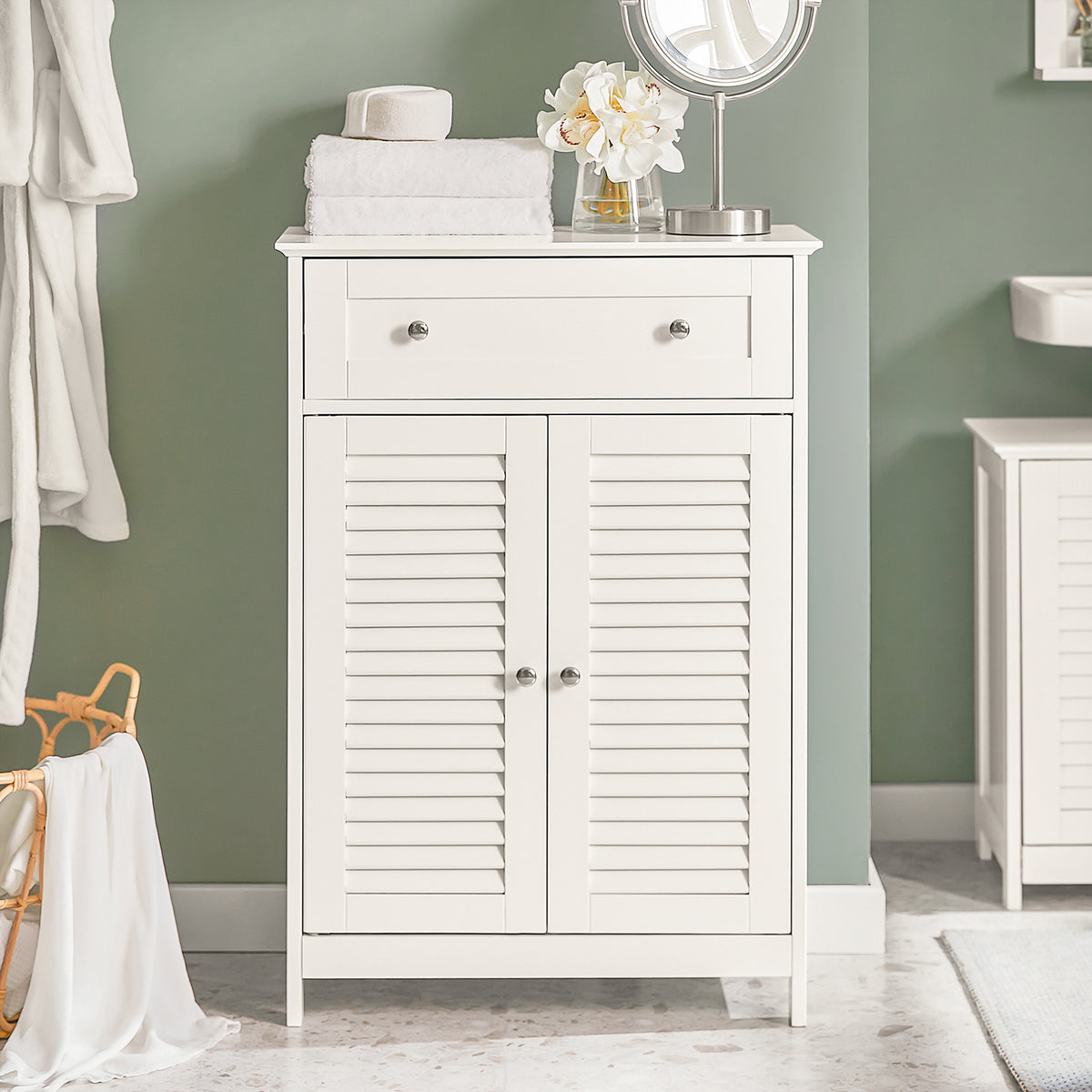 SoBuy FRG238-W, Bathroom Cabinet – Versatile Storage Unit with Drawer, Moisture-Resistant – Space-Saving Storage Cupboard for Bathroom, Hallway, Kitchen in Wood, White, 60x87x35cm