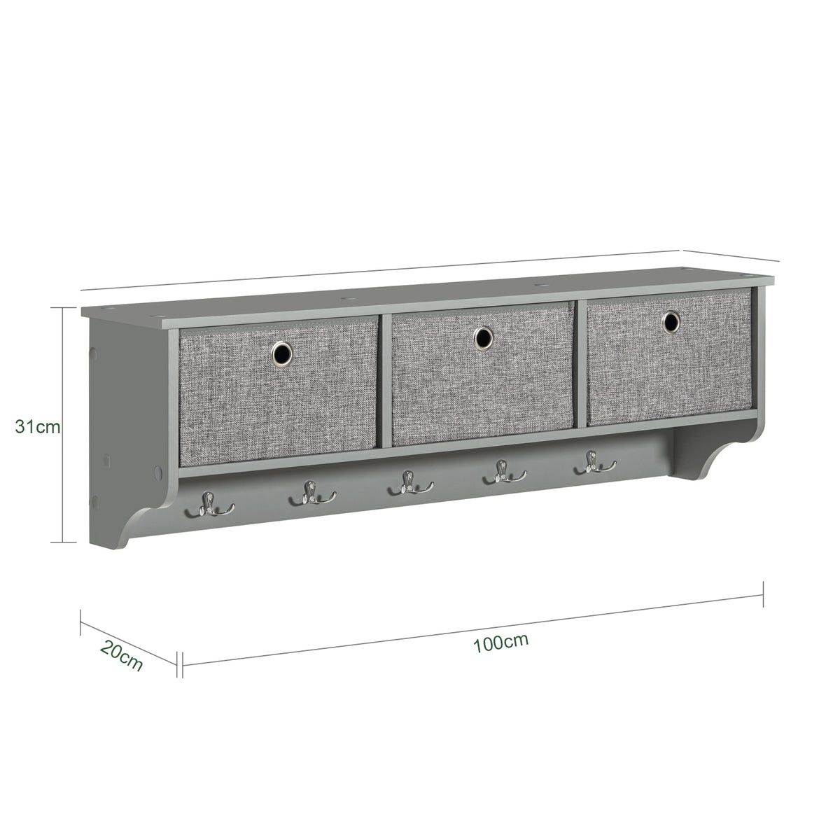 SoBuy FRG282-HG wall coat rack dimensions W100 x D20 x H31cm grey hallway shelf diagram
