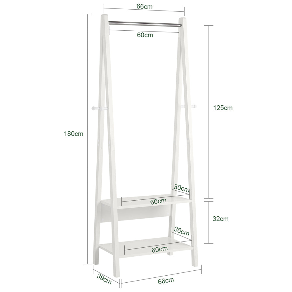 SoBuy FRG59-W Clothes Rail Stand with 2 Storage Shelves, Modern Coat Rack & Hanging Rail, Freestanding Garment Rack, White