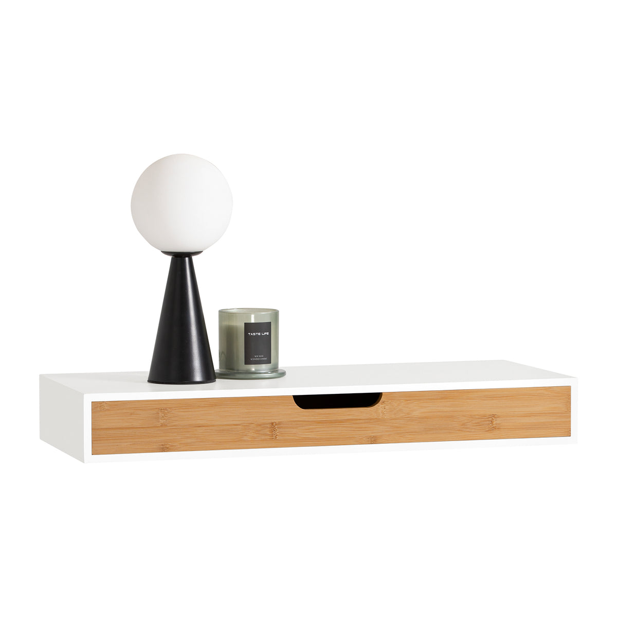 SoBuy FRG93-WN floating shelf with drawer white background – wall mounted shelf white natural wood