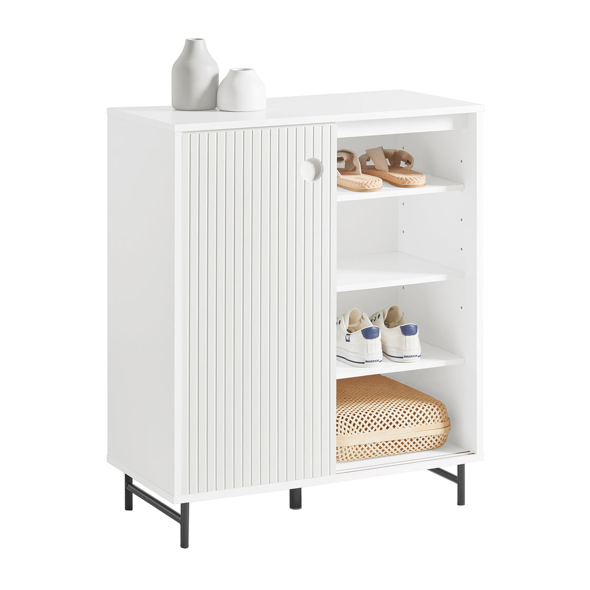 SoBuy FSB62-W, Sideboard Cabinet Storage Cupboard – Sliding Doors Hallway Shoe Organizer with Adjustable Shelves - White Sideboard for Living Room, Kitchen, Entryway – 60kg Load