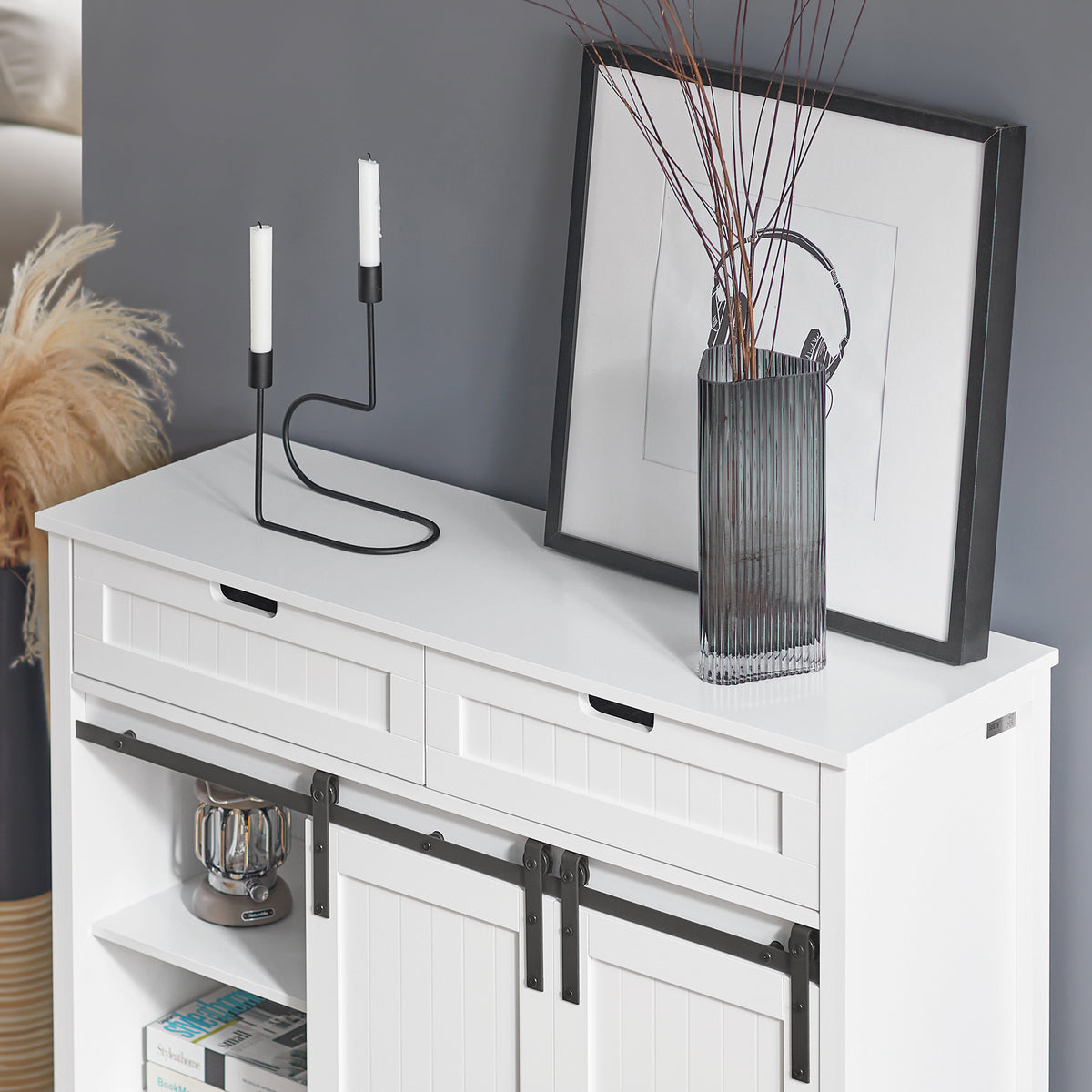SoBuy FSB74-W, Storage Cabinet Cupboard Sideboard with 2 Sliding Doors and 2 Drawers, White