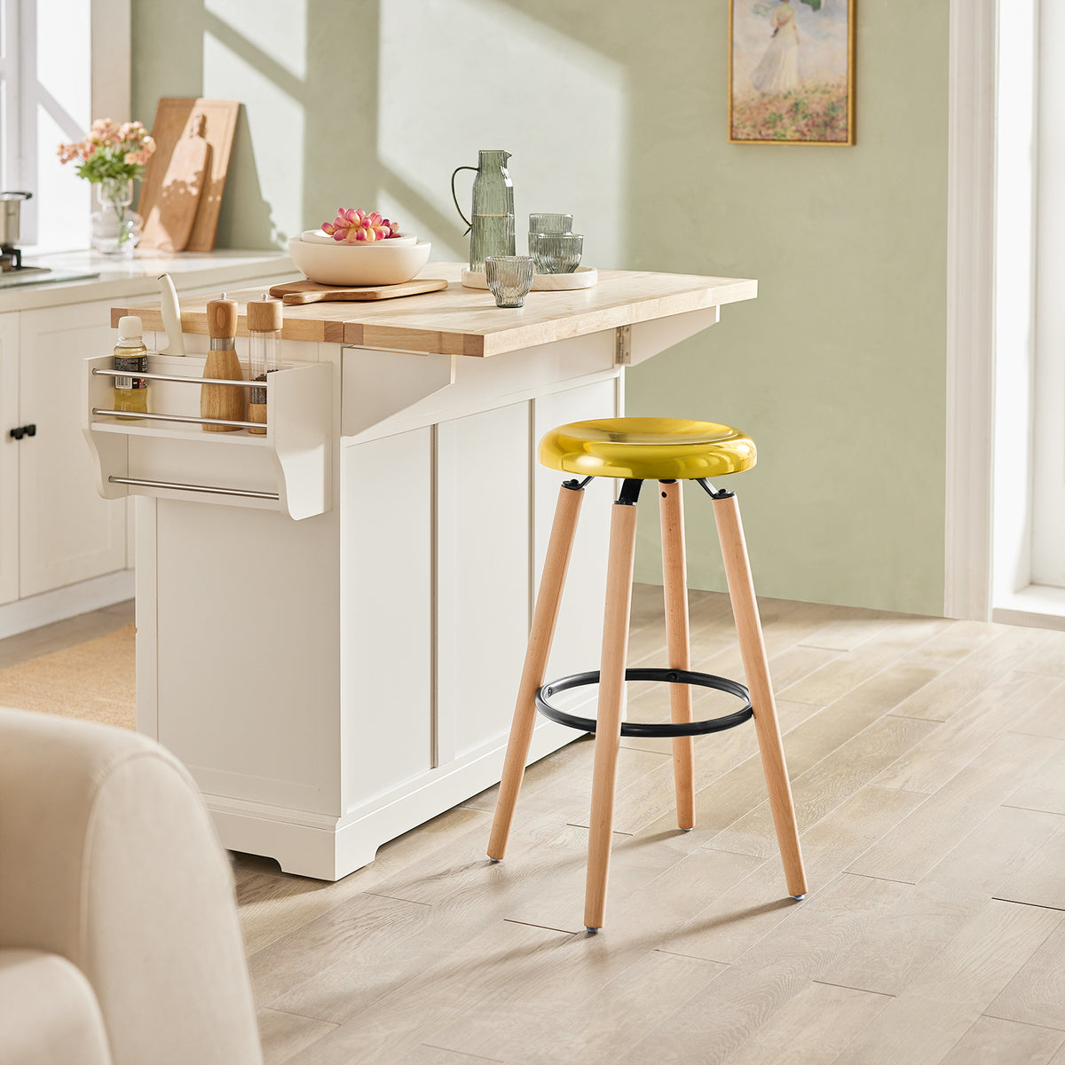SoBuy FST89-G, Kitchen Breakfast Barstool Bar Stool with Metal Seat & Beech Wood Legs, Gold
