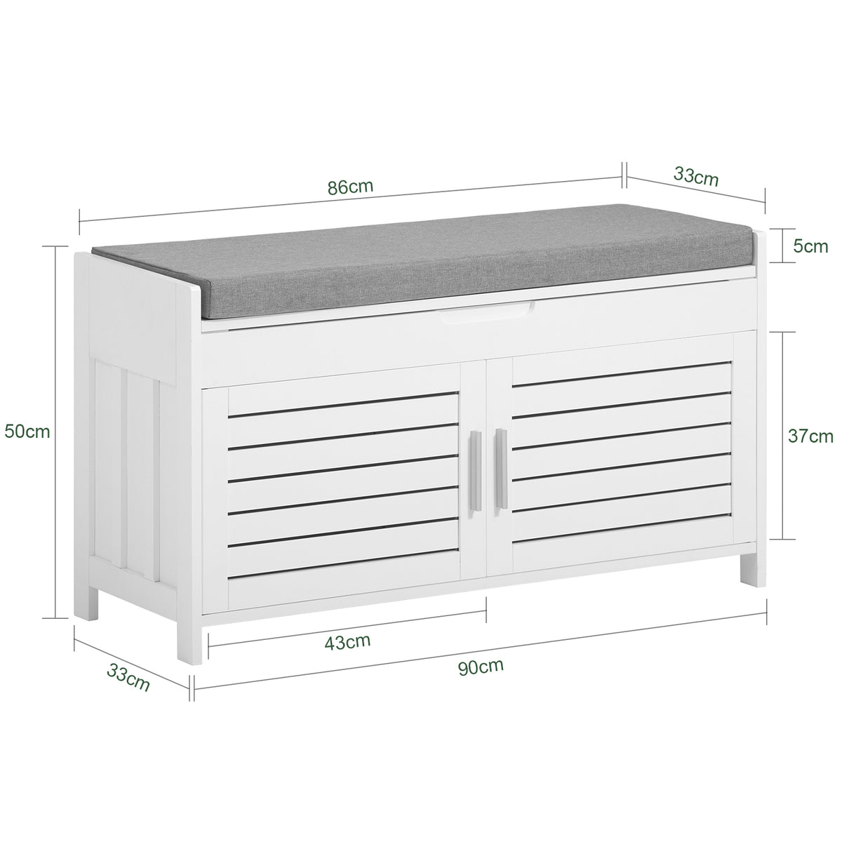 SoBuy FSR102-W, Shoe Rack Shoe Storage Bench with Folding Padded Seat - Adjustable Storage Shelves - Ideal for Entryway, Hallway, Bedroom - Modern Design, White, 90x33x50cm, 100kg Capacity
