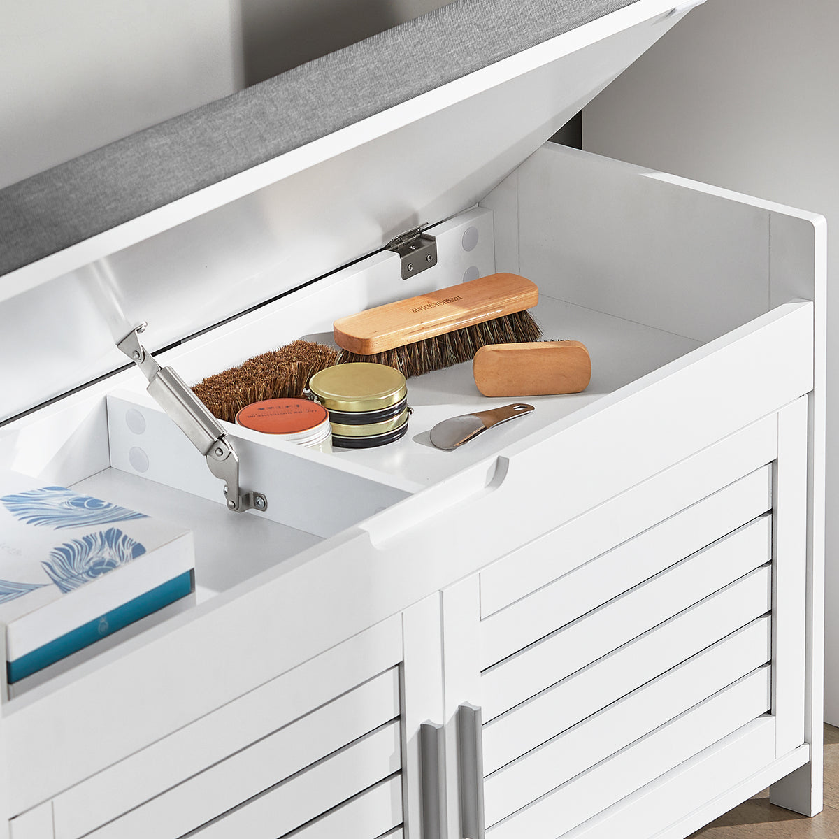 SoBuy FSR102-W, Shoe Rack Shoe Storage Bench with Folding Padded Seat - Adjustable Storage Shelves - Ideal for Entryway, Hallway, Bedroom - Modern Design, White, 90x33x50cm, 100kg Capacity