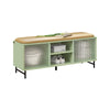 SoBuy FSR115-GR, Hallway Storage Bench Shoe Cabinet with Glass Sliding Doors and Seat Cushion, Green