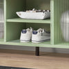 SoBuy FSR115-GR, Hallway Storage Bench Shoe Cabinet with Glass Sliding Doors and Seat Cushion, Green
