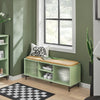 SoBuy FSR115-GR, Hallway Storage Bench Shoe Cabinet with Glass Sliding Doors and Seat Cushion, Green