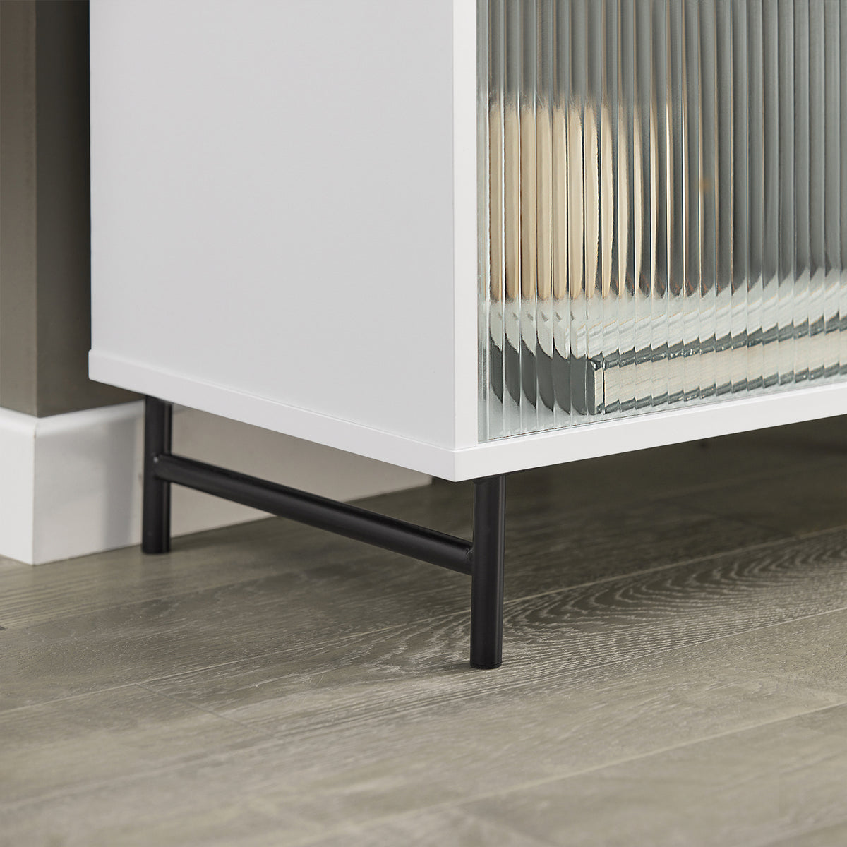 SoBuy FSR115-W, Hallway Storage Bench Shoe Cabinet With Glass Sliding Doors And Seat Cushion, White