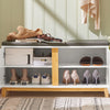 SoBuy FSR117-W, Hallway Storage Bench Shoe Cabinet with 2 Doors and Seat Cushion, White