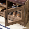 SoBuy FSR122-N, Hallway Storage Bench with 2 Glass Doors and PU Leather Seat Cushion, Wood
