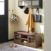 SoBuy FSR122-N, Hallway Storage Bench with 2 Glass Doors and PU Leather Seat Cushion, Wood