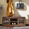 SoBuy FSR122-N, Hallway Storage Bench with 2 Glass Doors and PU Leather Seat Cushion, Wood
