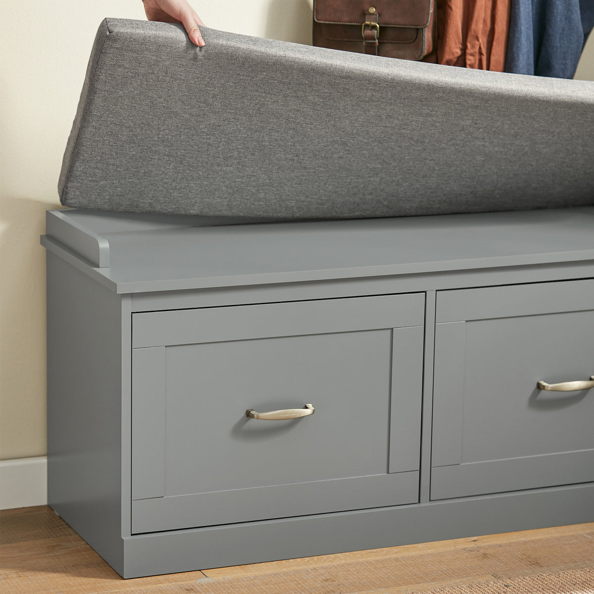 SoBuy FSR131-HG, Hallway Storage Bench Shoe Bench Shoe Rack with Seat Cushion - Removable Shelves, Ample Storage for Shoes, Hats, Clothes - Grey, MDF, 150kg Load Capacity, 98x37x49cm