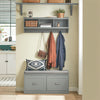 SoBuy FHK28-HG, Wall Coat Rack Wall Shelf Wall Storage Cabinet Unit with 3 Compartments 4 Hooks, Grey
