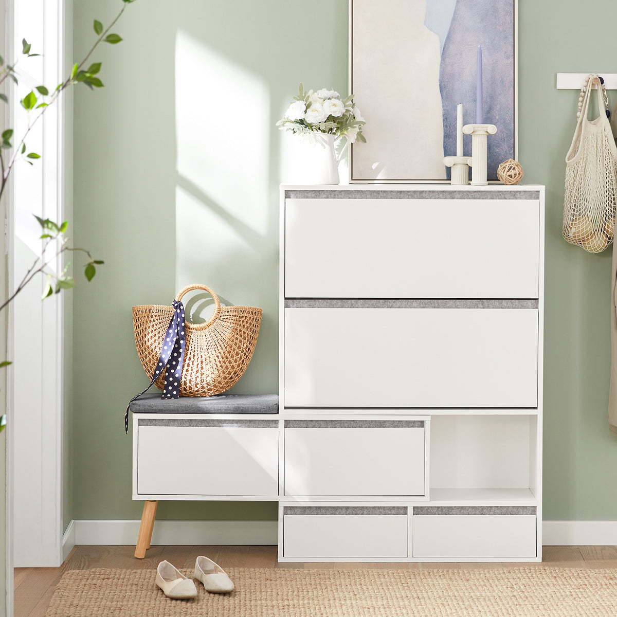 SoBuy FSR134-W, Shoe Cabinet Shoe Rack Cupboard Organizer with Storage Bench, White