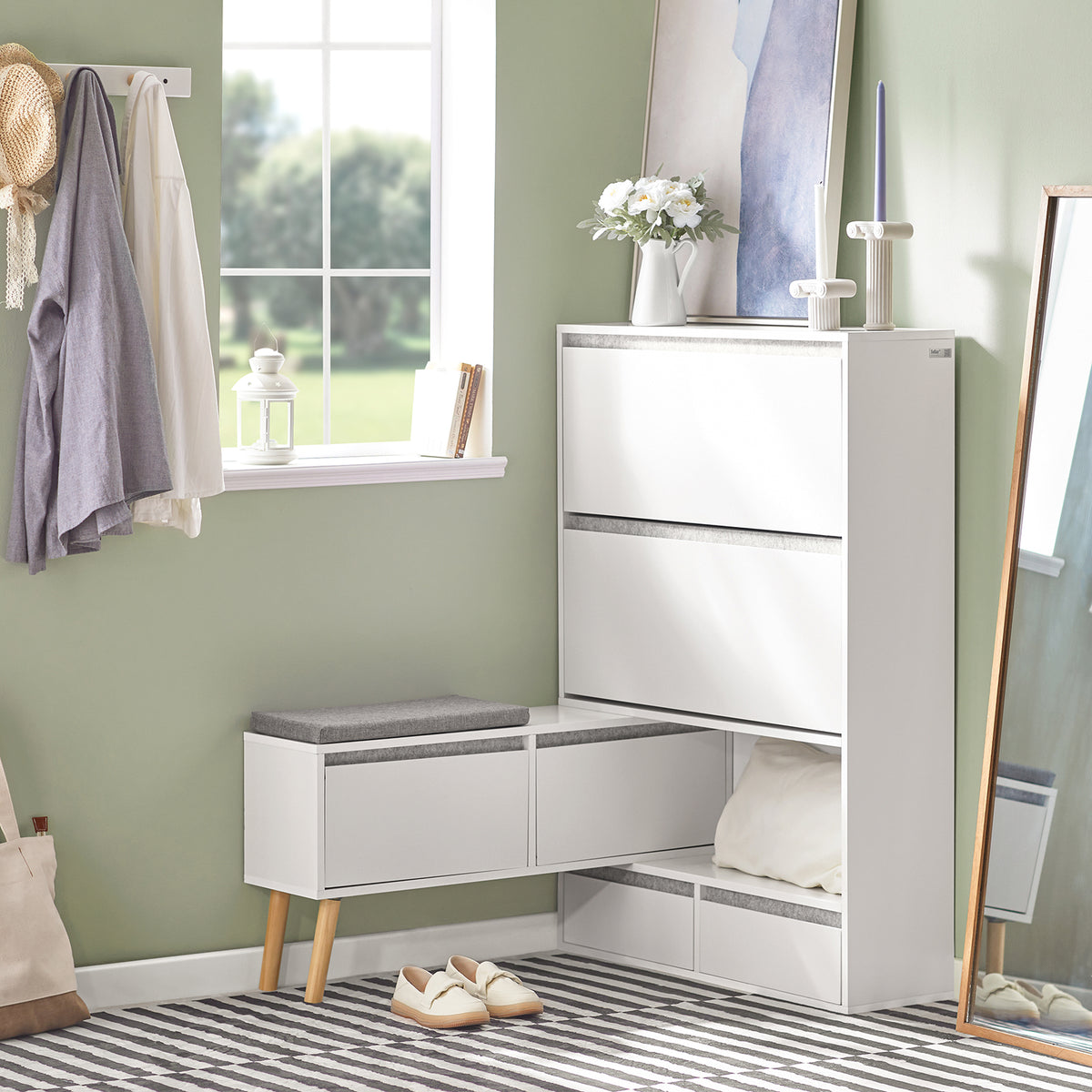 SoBuy FSR134-W, Shoe Cabinet Shoe Rack Cupboard Organizer with Storage Bench, White