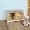 SoBuy FSR23-K-WN, Shoe Cabinet Storage Bench with 2 Drawers & Seat Cushion, White