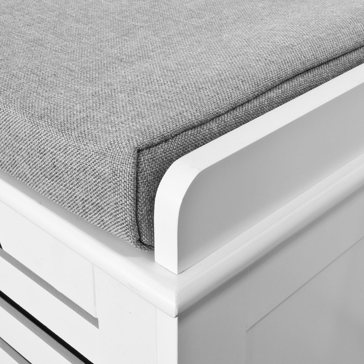 SoBuy FSR23-W, Shoe Storage Bench Shoe Cabinet with Seat Cushion – 3 Drawers for Hallway Organiser, White, Wooden Storage Unit, 120kg Load